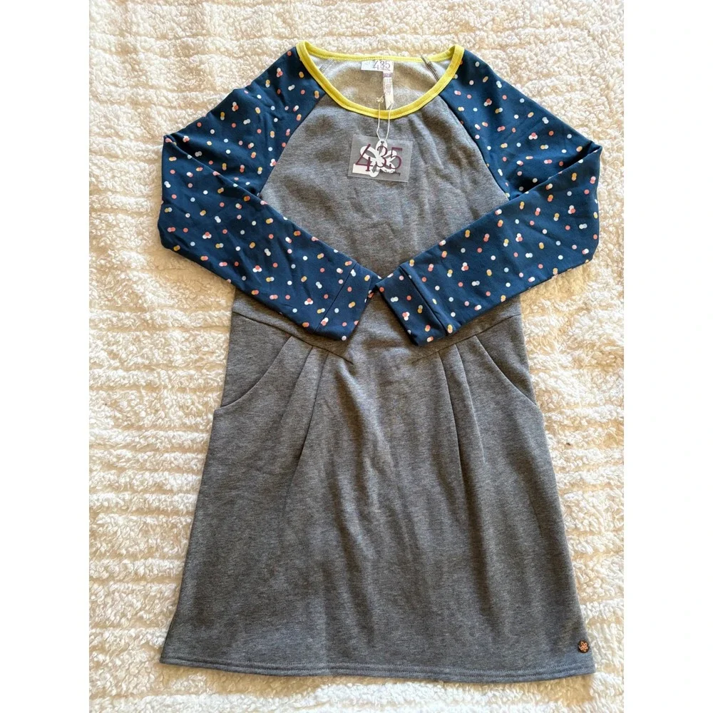 Matilda Jane Weekend With You 435‎ Girls Grey Navy Polka Dot Dress Size 12 NWT